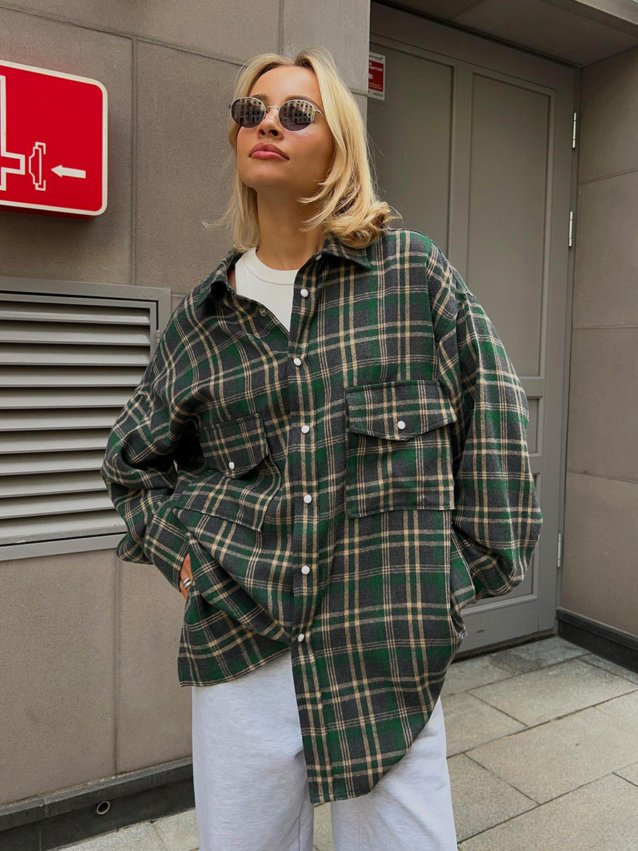 Plaid Long Sleeve Shirt With Pockets