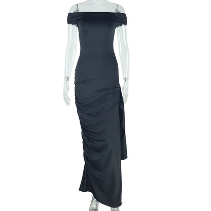 Casual Asymmetrical Neck Dress With Ruffle Detail