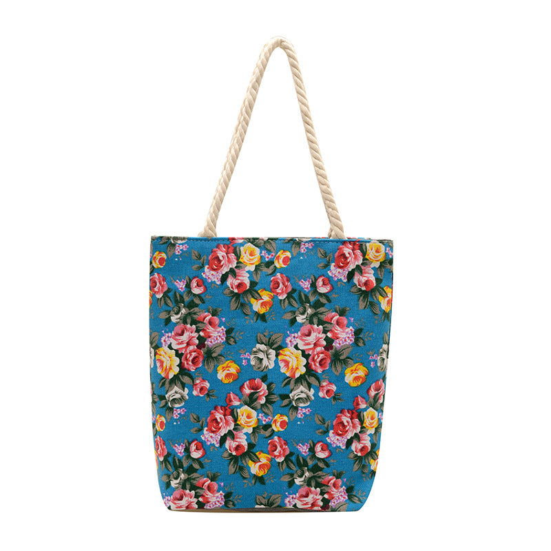 Trendy Floral Canvas Tote Bag Stylish Shoulder Bag