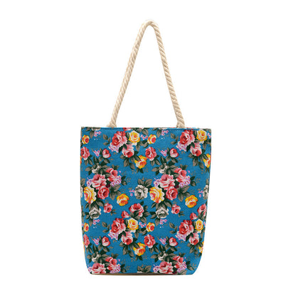 Trendy Floral Canvas Tote Bag Stylish Shoulder Bag