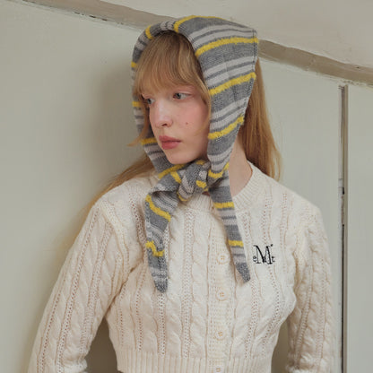 Striped Wool Blend Triangle Scarf Cute Knitted Neck Warmer