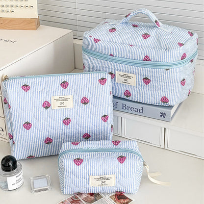 Bow Flower Large Capacity Makeup Bag Vintage Quilted Toiletry Pouch
