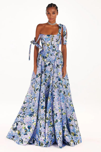 Off-Shoulder 3D Pattern Long Dress with Princess Sleeves