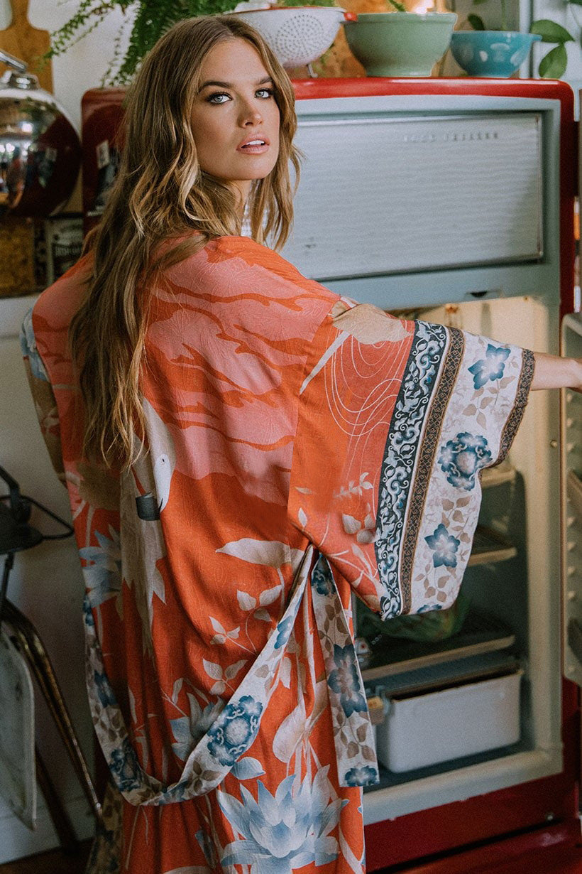 Beach Smock Rayon Crane Positioning Holiday Robe Bikini Sunscreen Cover-Up