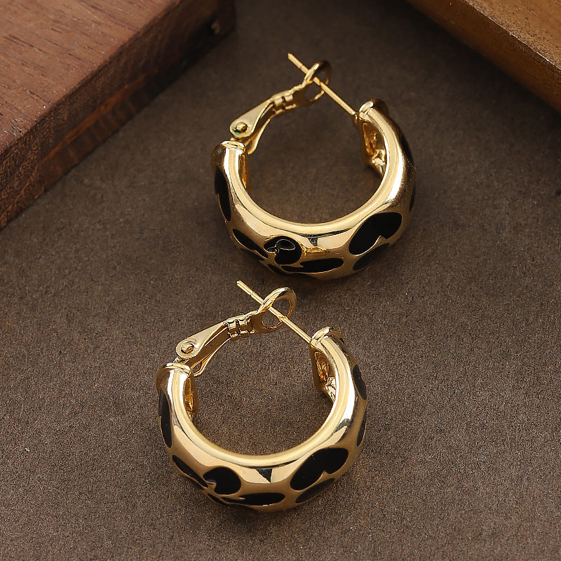 Geometric Leopard Print Earrings With 925 Silver Pins