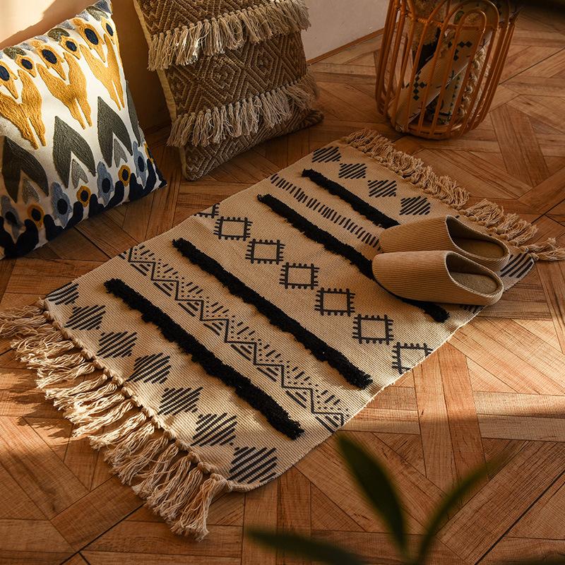 Nordic Style Cotton Tassel Woven Floor Mats Bedroom Bedside Mats Simple Modern Carpets
