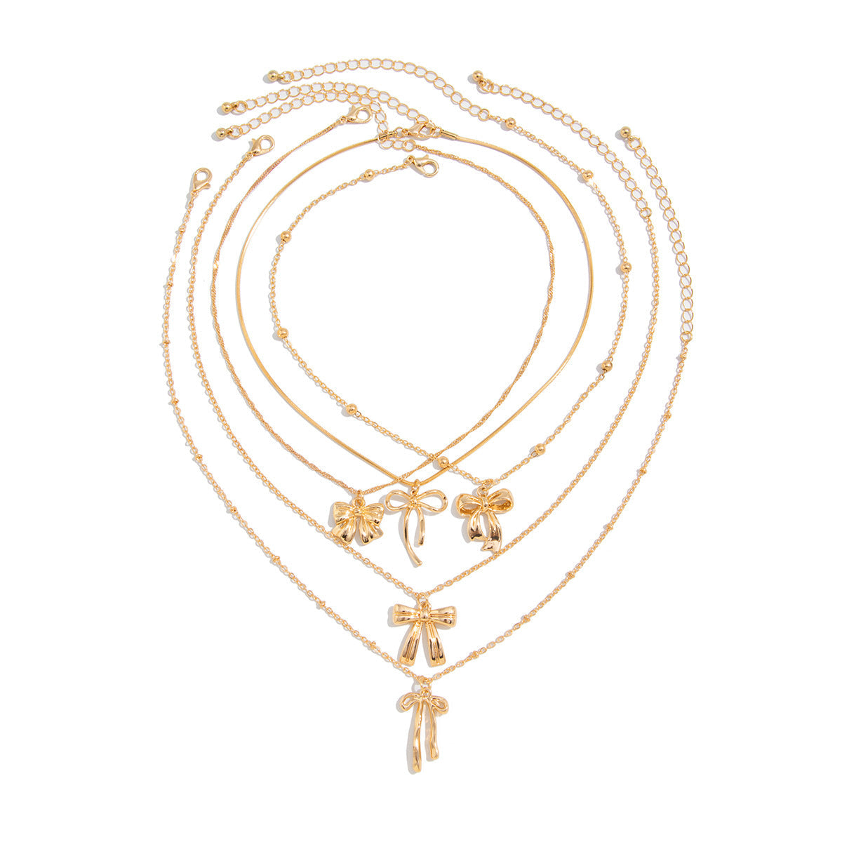 Trendy Ins Metal Ribbon Bow Necklace With Pearl Heart Pendant