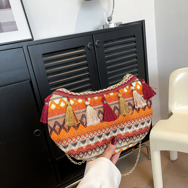 Ethnic Style Embroidered Woven Shoulder Bag