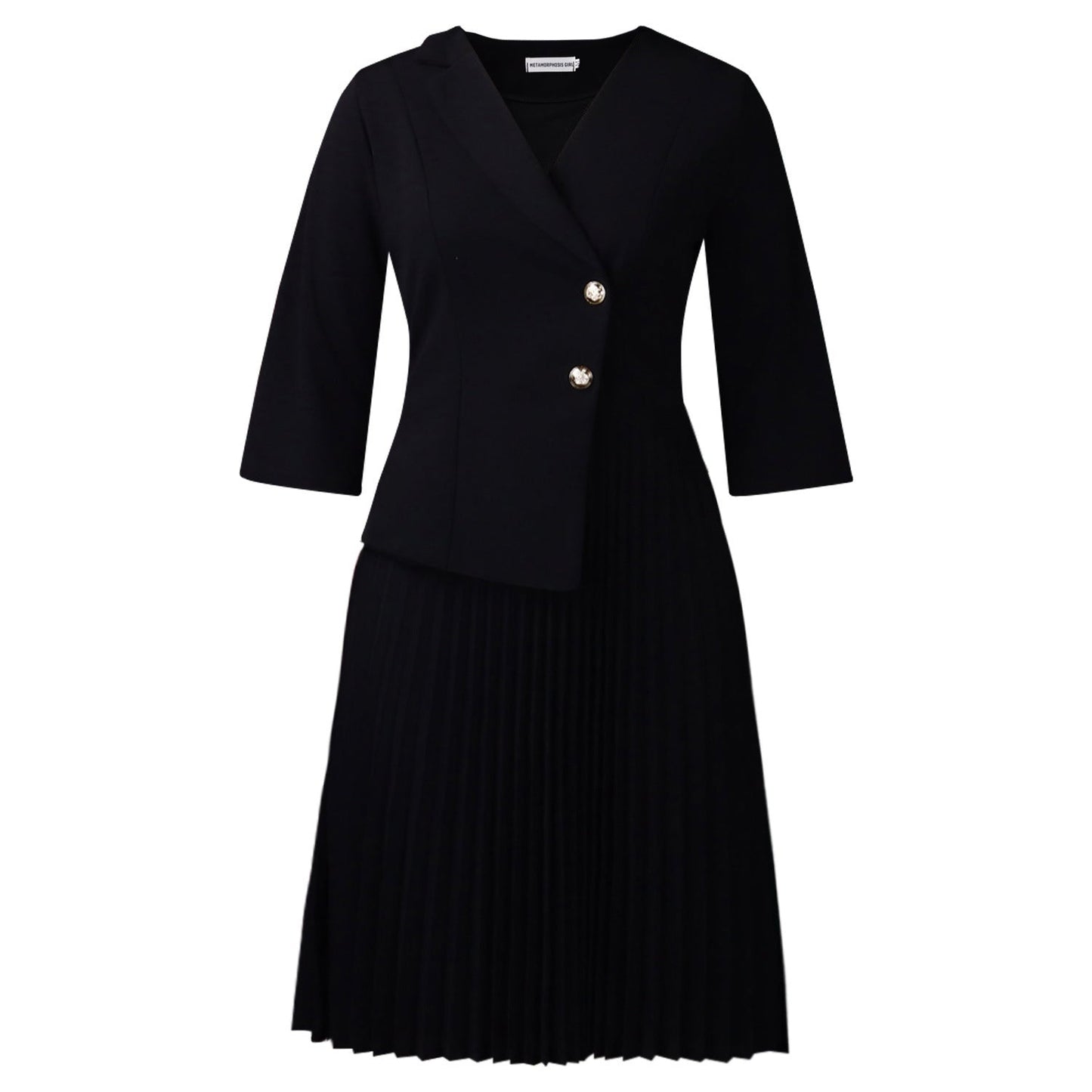 Elegant A-Line Dress With Suit Collar Made Of Polyester