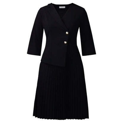 Elegant A-Line Dress With Suit Collar Made Of Polyester