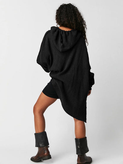Solid Color Loose Split Hooded Sweatshirt