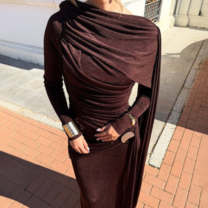Solid Color A-Line Maxi Dress With Ruffled Ties
