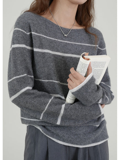 Striped Cashmere Sweater Elegant Casual Knit Top