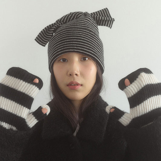 Striped Knitted Beanie for Women Cozy Casual Hat