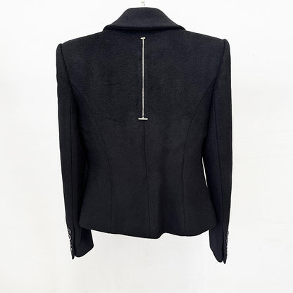 Stylish Double-Breasted Wool Blend Jacket With Large Lapels