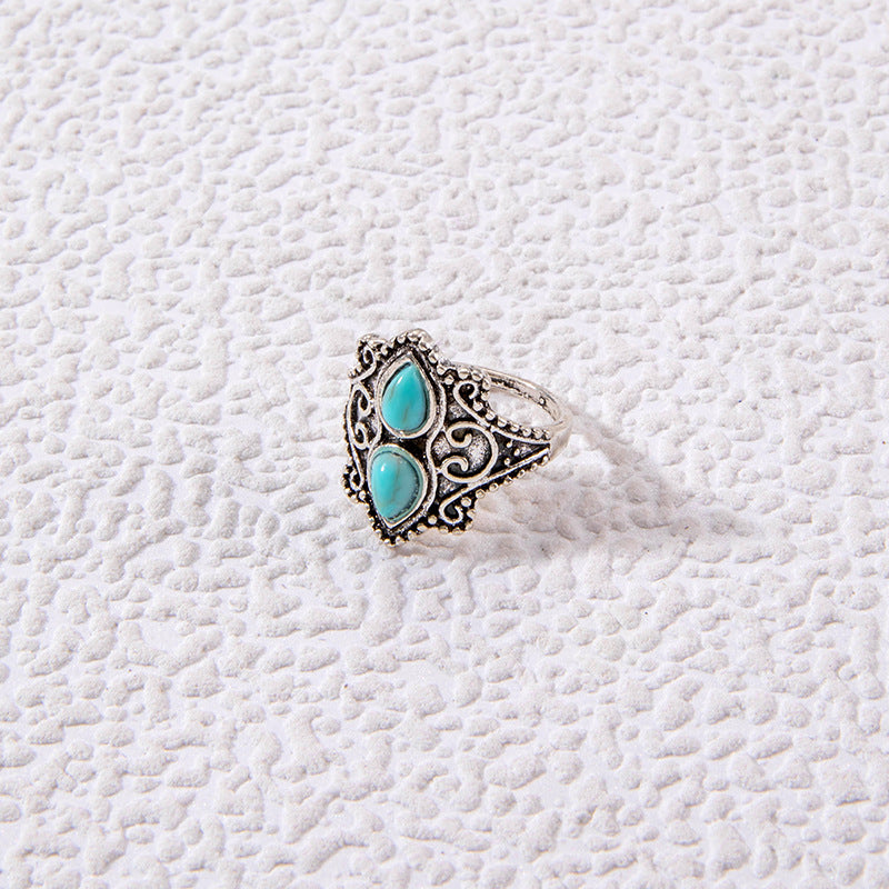 Vintage Geometric Turquoise Ring Set Alloy Fashion Jewelry