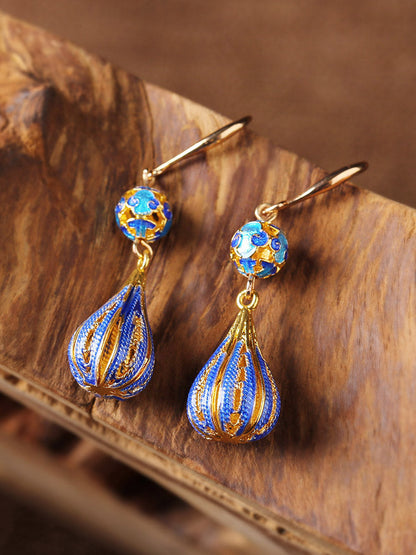 Cloisonne Blue Earrings High-Grade Female Antique Sterling Silver Earrings