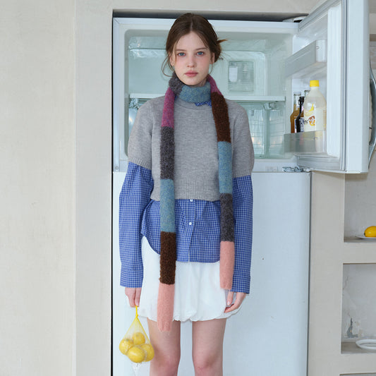 Trendy Knitted Color Block Scarf Comfortable Acrylic Long Scarf