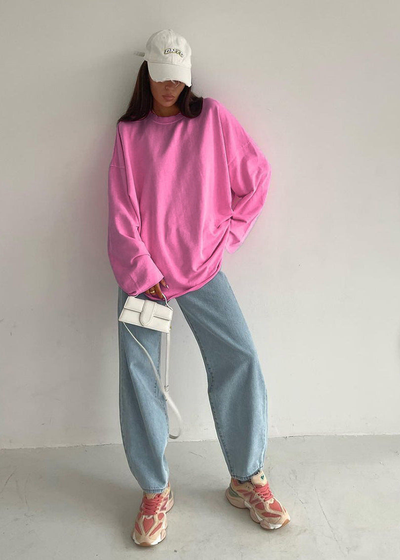 Oversized Cotton Long Sleeve Tee Pink Soft