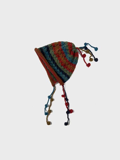 Vintage Tassel Pom Ear Flap Beanie Knit Hat