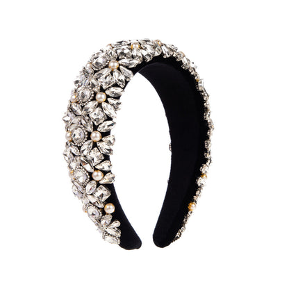 Baroque Style Wide Band Rhinestone Pearl Headband for Women