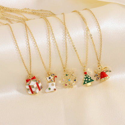 Simple Christmas Pendant Enamel Necklace