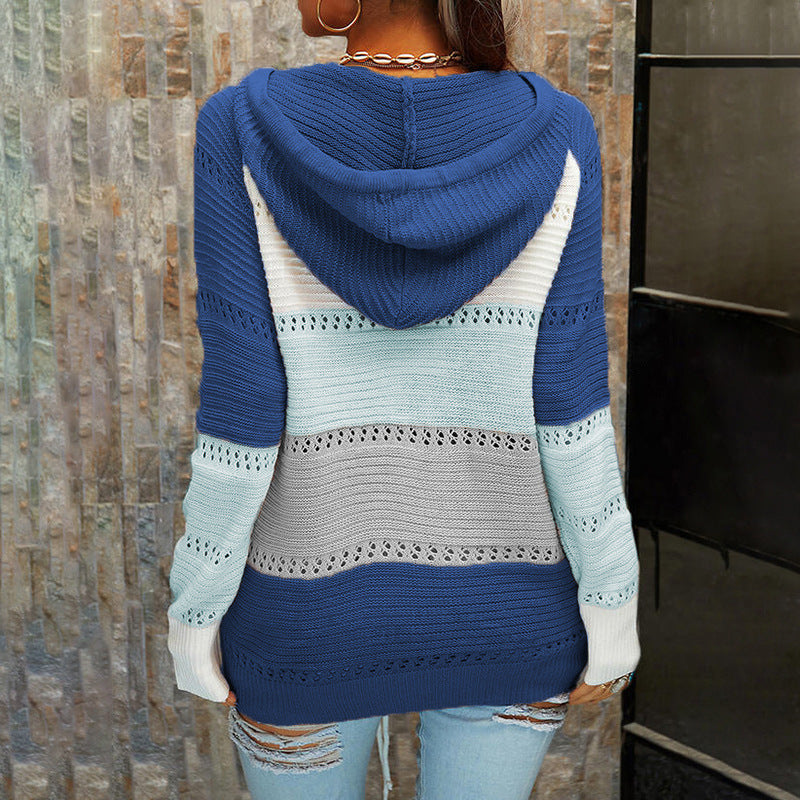 Cardigan Lace Sweater Long Sleeve Contrasting Color Stitching Ladies Coat