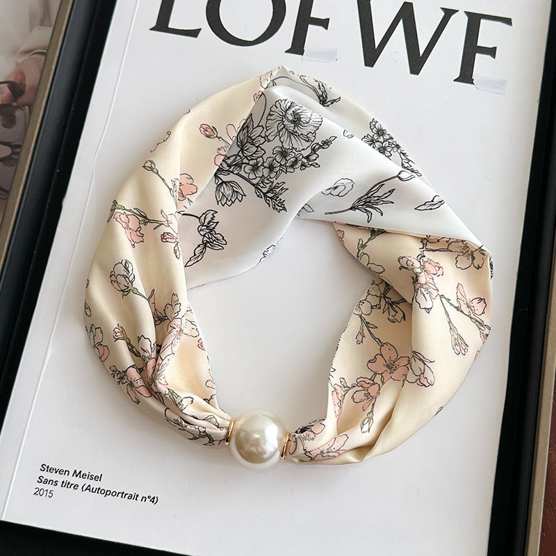 Elegant Print Large Pearl Silk Scarf