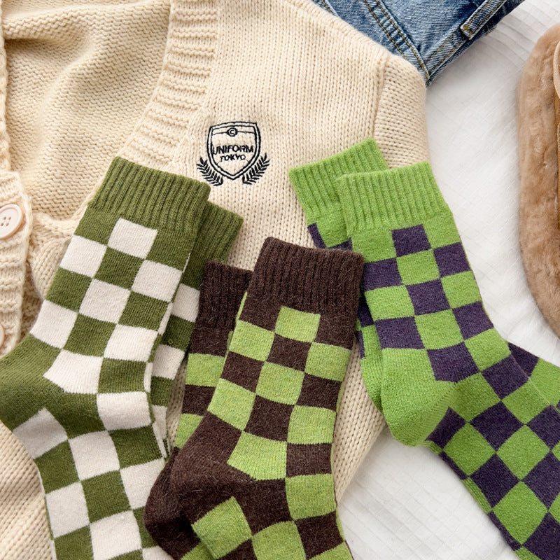 Color Block Plaid Thicken Warm Winter Socks