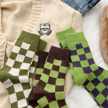 Color Block Plaid Thicken Warm Winter Socks