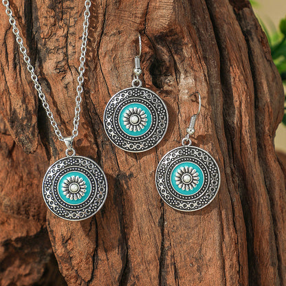 Bohemian Vintage Turquoise Water Drop Earrings and Necklace Set