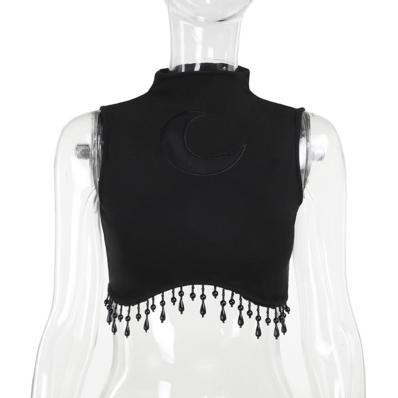 Moon Pattern High Neck Sleeveless Top for Women