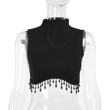 Moon Pattern High Neck Sleeveless Top for Women