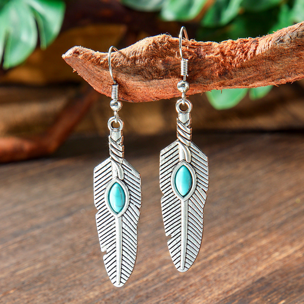 Geometric Metal Turquoise Dangle Earrings Trendy Bohemian Jewelry
