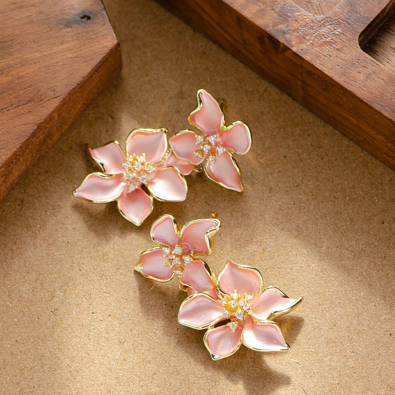 French Floral Drop Earrings With Rhinestones