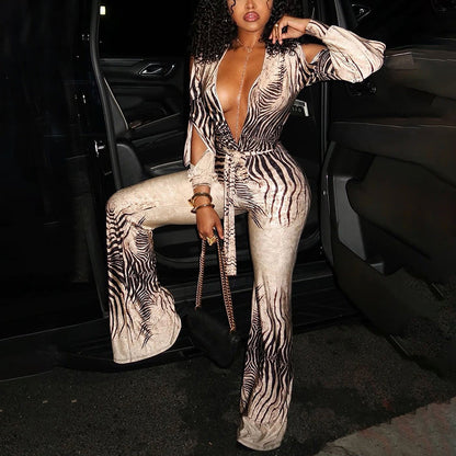 Sexy Deep V Shoulder Top & High Waist Flare Pants Set