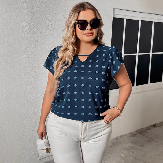 Plus Size Peacock Blue Short Sleeve Blouse