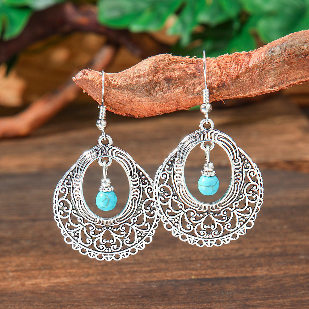 Geometric Turquoise Fringe Earrings Set Bohemian Style