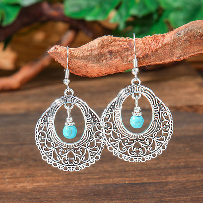 Geometric Turquoise Fringe Earrings Set Bohemian Style