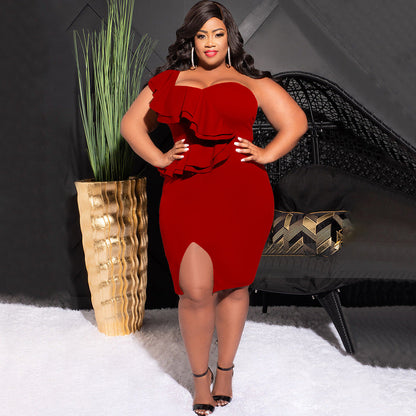 Off-Shoulder Ruffle Midi Dress Stylish Casual Dress