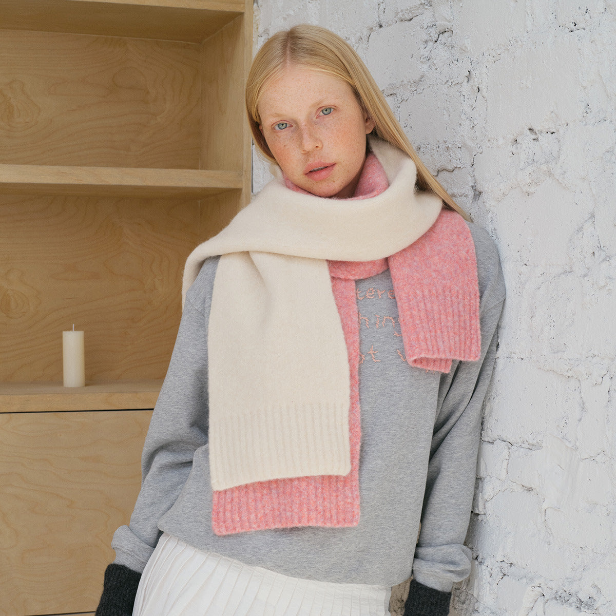 Solid Color Wool Knit Scarf for Women