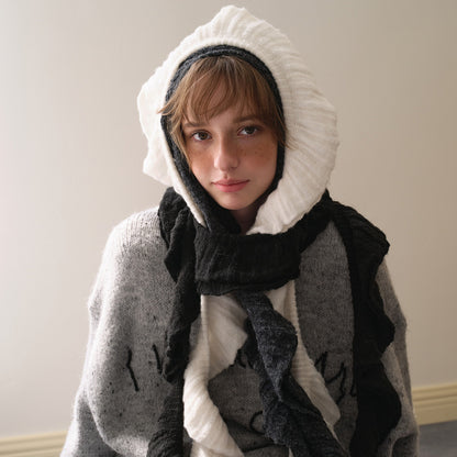 Y2K Style Ruffled Wool Blend Knit Scarf for Women