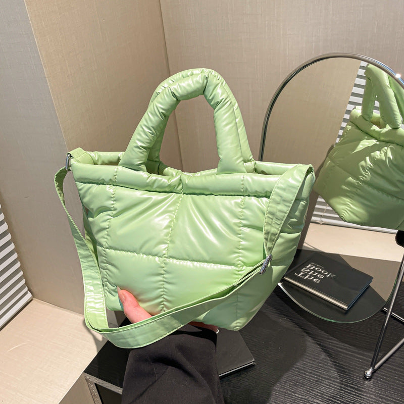 Trendy Nylon Bucket Bag Glossy Finish Casual Style
