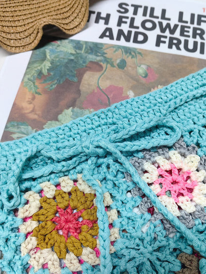 Random Color Crochet Patchwork High-Waisted Hot Pants