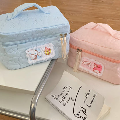 Quilted Patch Cosmetic Bag Cute Portable Large Capacity Bag