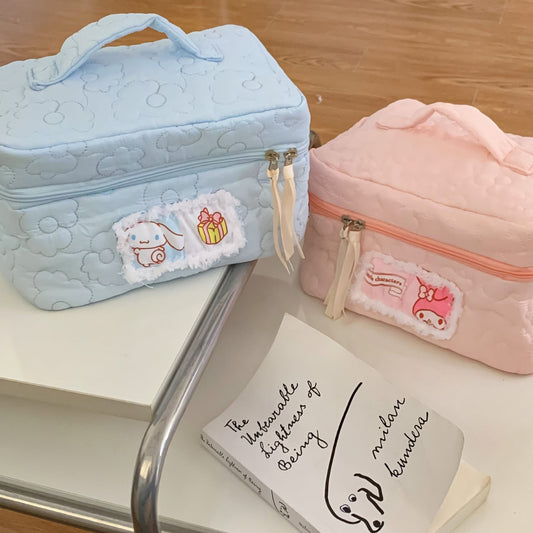 Quilted Patch Cosmetic Bag Cute Portable Large Capacity Bag