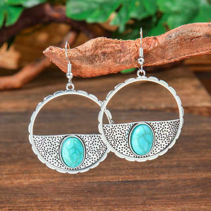 Geometric Turquoise Fringe Earrings Set Bohemian Style