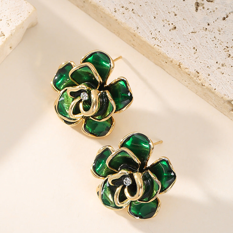 French Elegant Floral Oil-Drip Earrings For Women