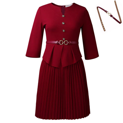 Elegant A-Line Knit Dress With Belt For Women