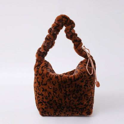 Retro Leopard Print Plush Shoulder Bag Large Capacity Crossbody Bag